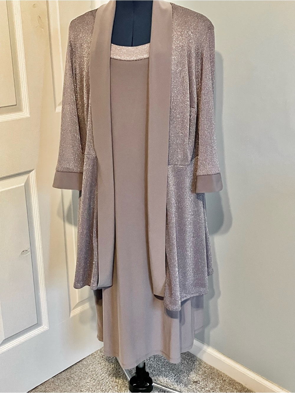 R&M Richards Shimmery Taupe 2-Piece Robe and Dress Set